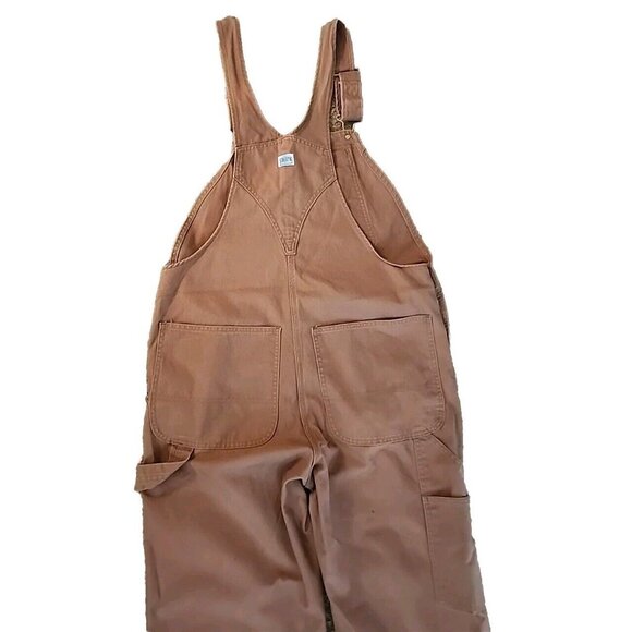 Rare Liberty Mens 36x30 Overalls Khaki Brown Denim Bibs USA  Carpenter Cotton - Picture 5 of 6